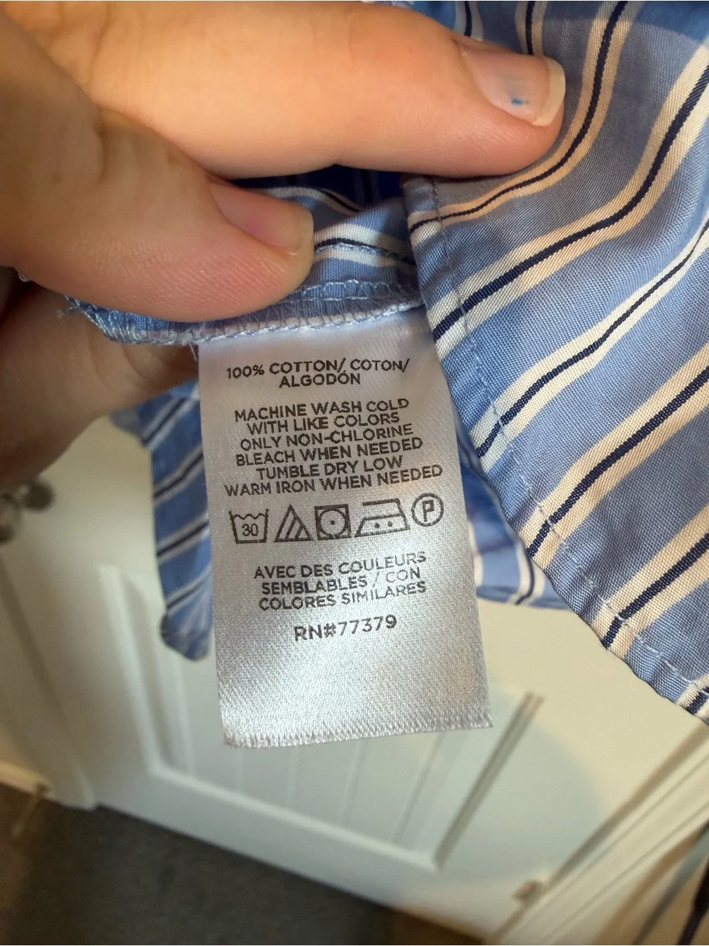 Ann Taylor Blue and White Striped Ruffle Neck Button-Front Blouse